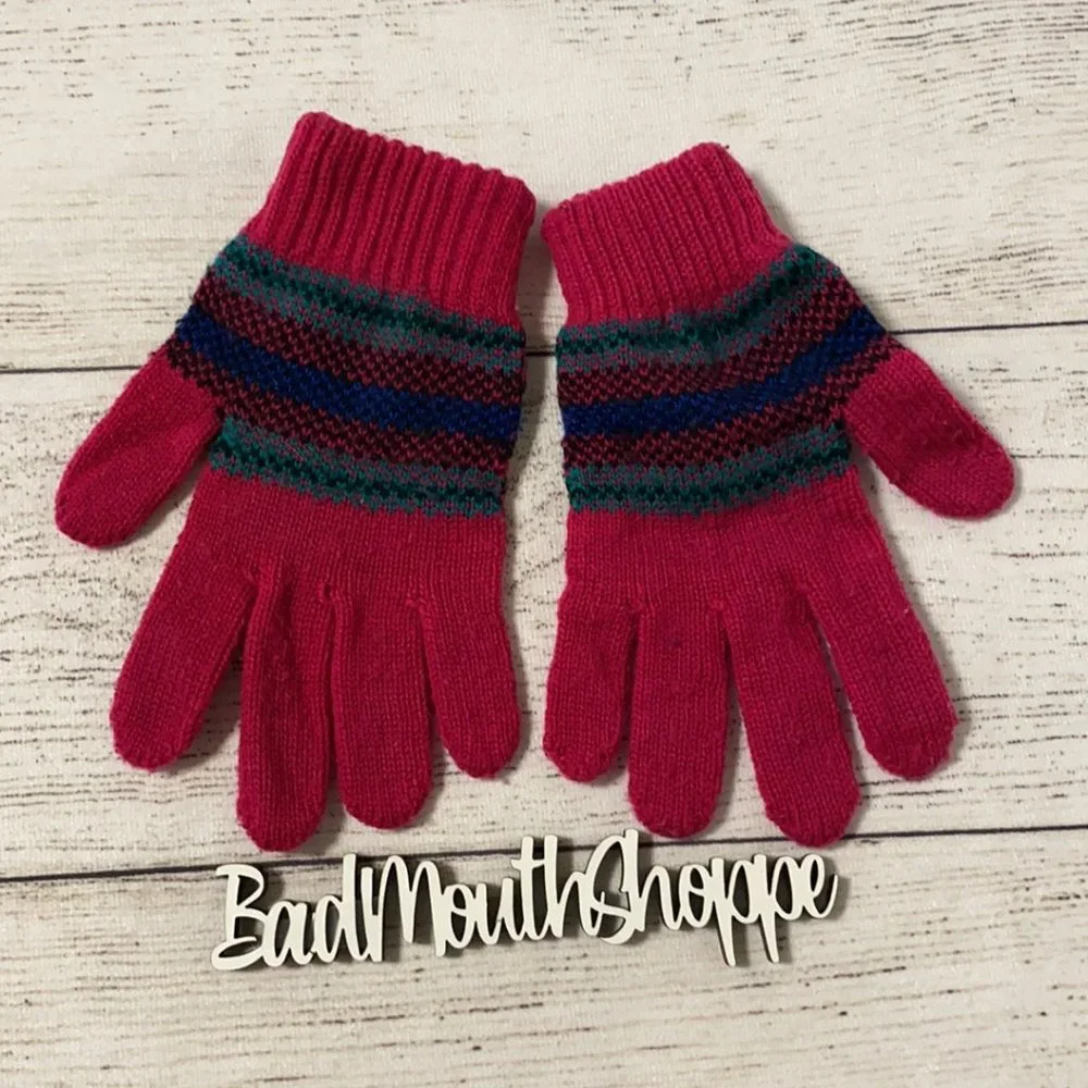 Vintage 90s Hot Pink Ugly Sweater Winter Gloves Mittens